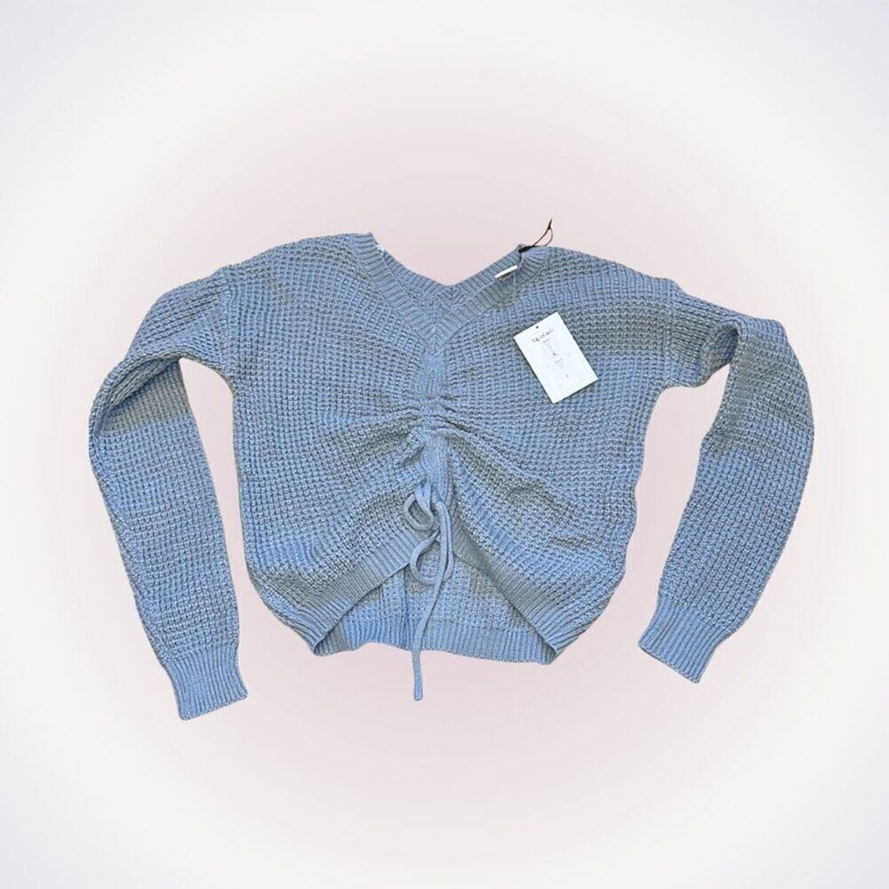 Sincerely Jules Blue Waffle Knit  V-Neck Sweater | Sz S, NWT